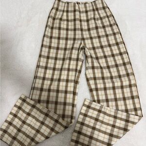 Princess Polly Cream and Brown Plaid Straight Leg Pants